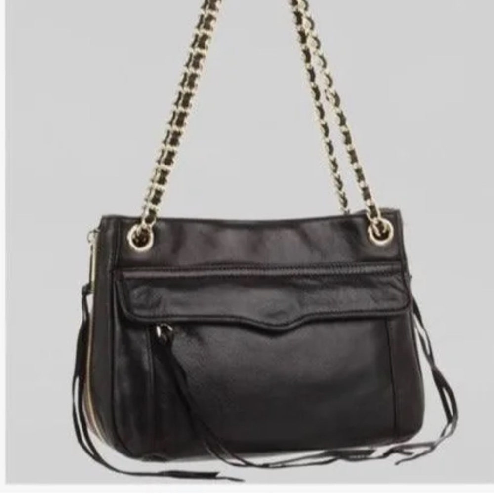 Rebecca Minkoff Convertible Chain Crossbody Black Leather Gold Zippers
